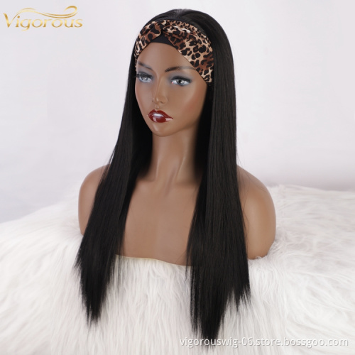 Private Label Hot Sale Cheap Bone Straight Synthetic Hair Wigs Black Color Headband Wigs For Black Women Synthetic Hair